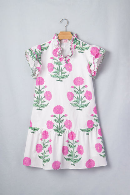 Floral Scalloped Embroidery V-Neck Mini Dress