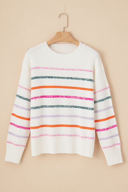 Stripe Ribbed Trim Sweater