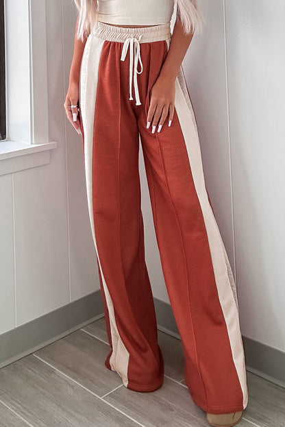 Colorblock Drawstring Wide Leg Pants