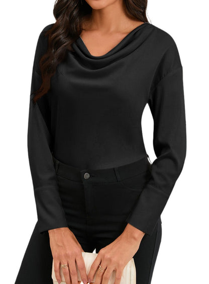 Drape Neckline Long Sleeve Blouse