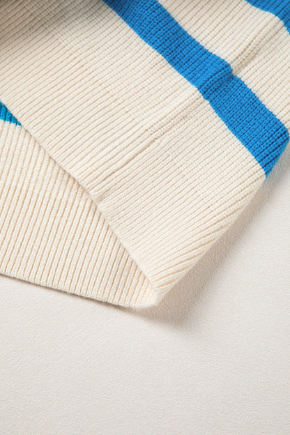 Stripe Ribbed Half-Zip Collar Sleeveless Sweater