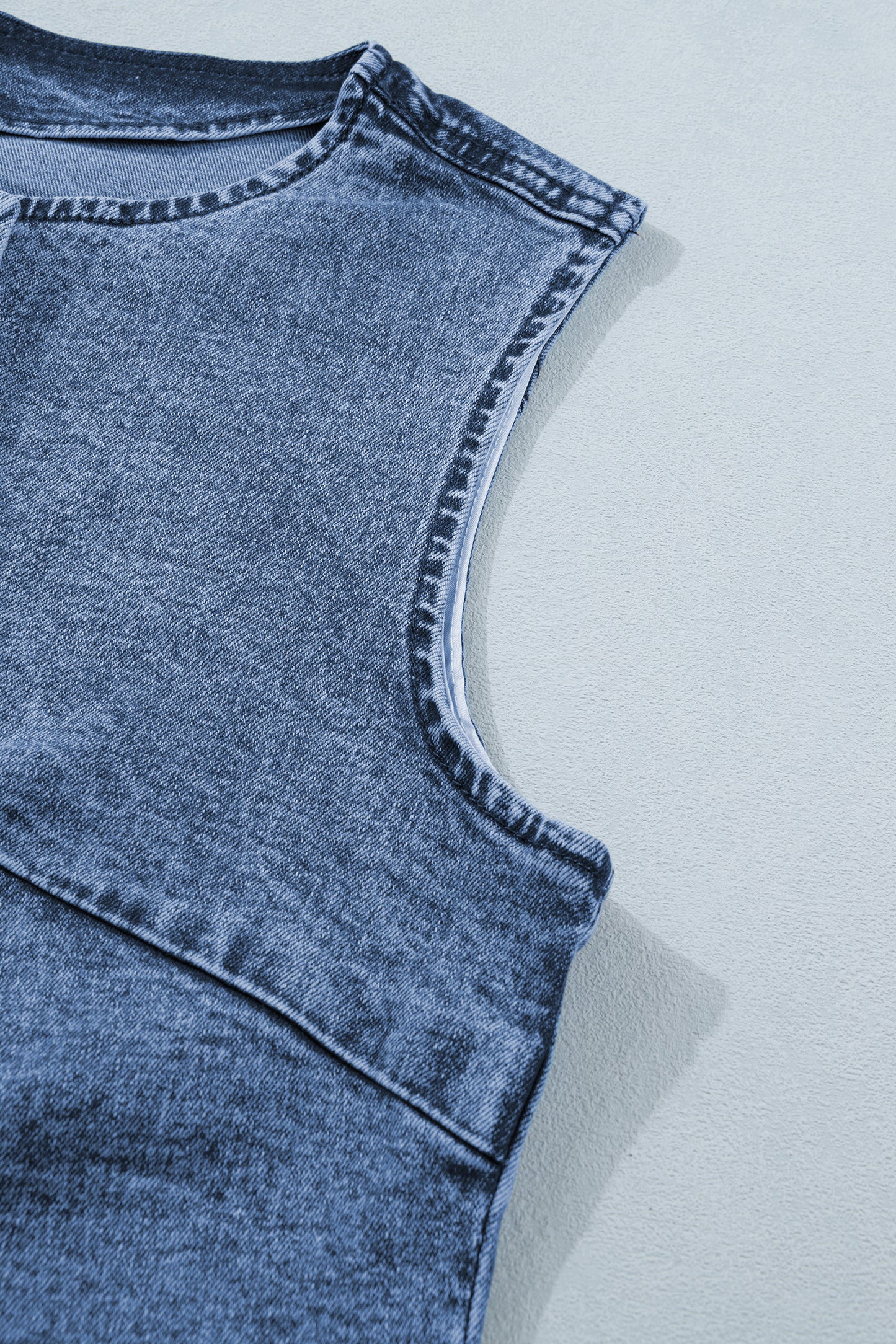 Western Denim Button Front Slit Sleeveless Vest