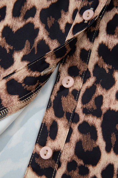 Leopard Lace Trim Short Sleeve Buttoned Shirt