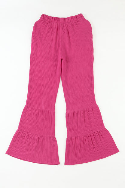 Crinkle Ruffle Bell Bottom Pants