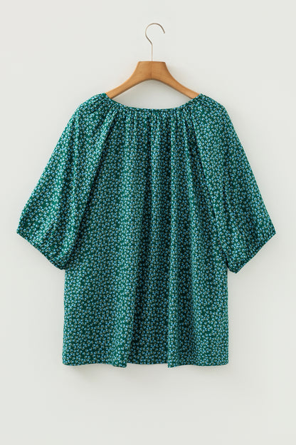 Plus Size Boho Floral Boho Notch V-Neck Top