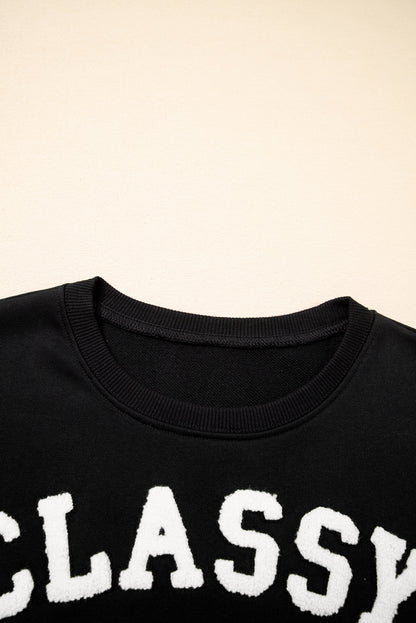 CLASSY UNTIL KICKOFF Letter Patch Loose Sweatshirt