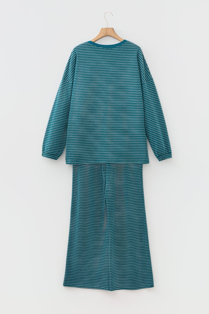 Stripe Drop Shoulder Long Sleeve Top & Pants Set