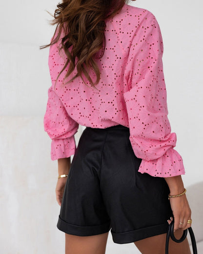 Floral Hollowed Eyelet Buttoned Shirt