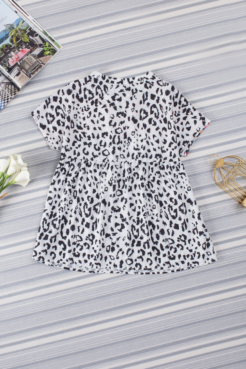 Leopard Tassel Tie Blouse