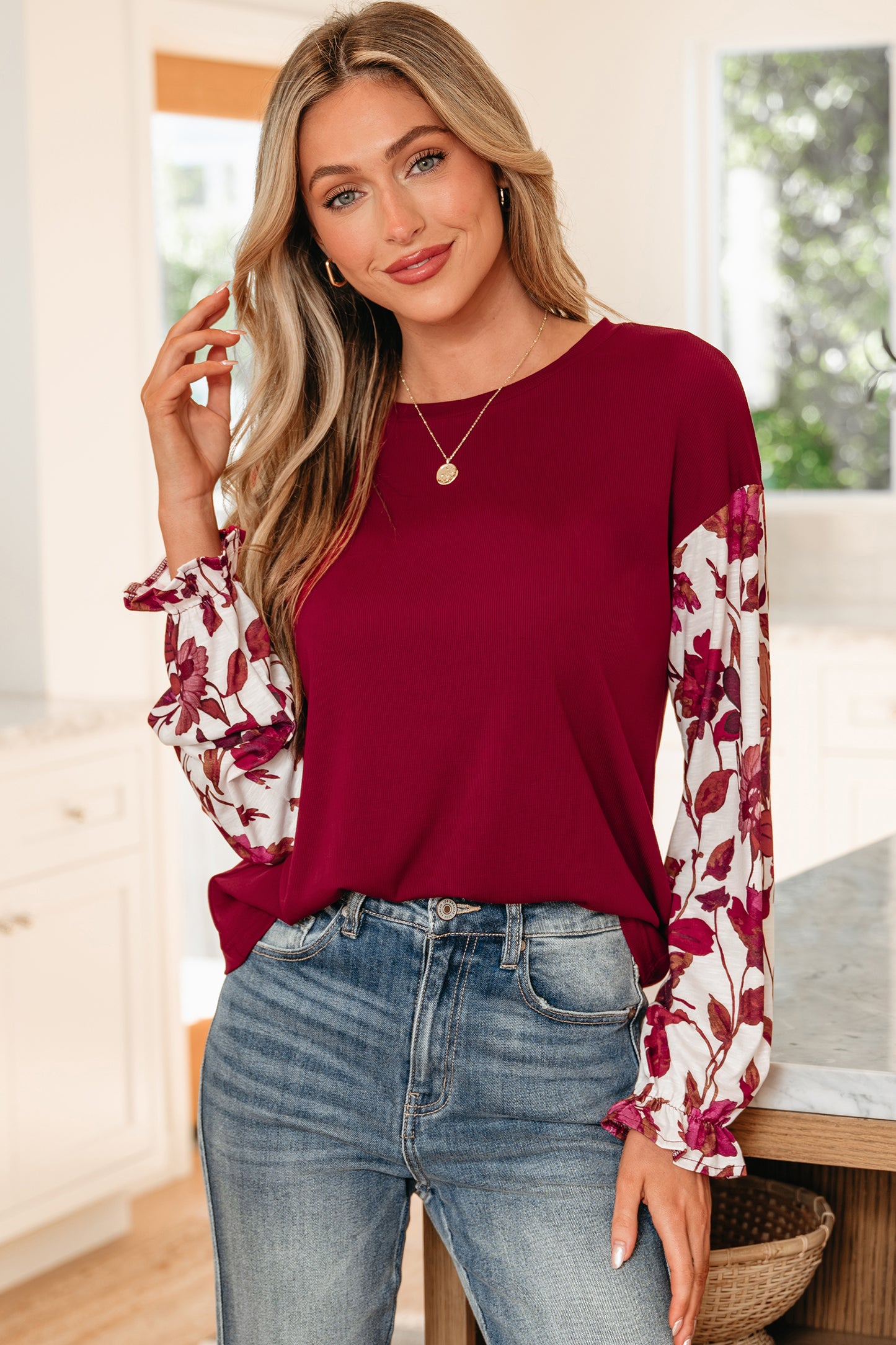 Floral Patchwork Long Sleeve Top