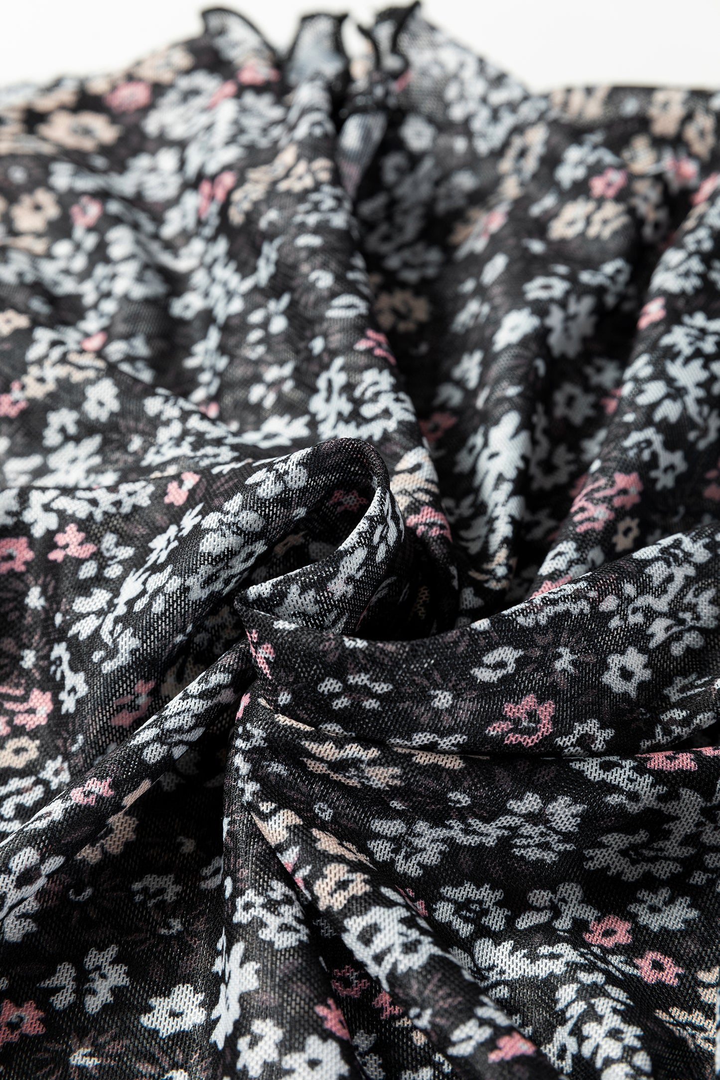 Ditsy Floral Mesh Thumbhole Sleeve Top