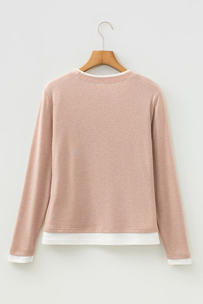 Faux Two-Piece Patchwork Long Sleeve Top