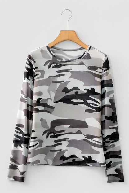 Western Camo Mesh Long Sleeve Top