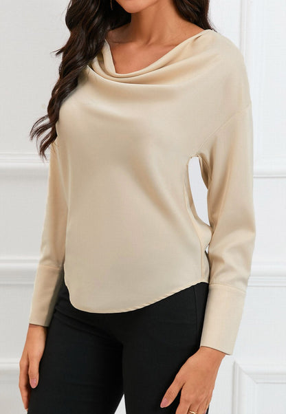 Drape Neckline Long Sleeve Blouse