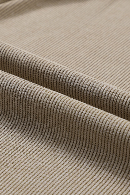 Solid Ribbed Knit Round Neck Pullover Sweatshirt