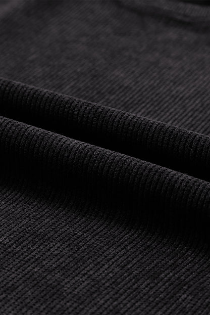 Solid Ribbed Knit Round Neck Pullover Sweatshirt