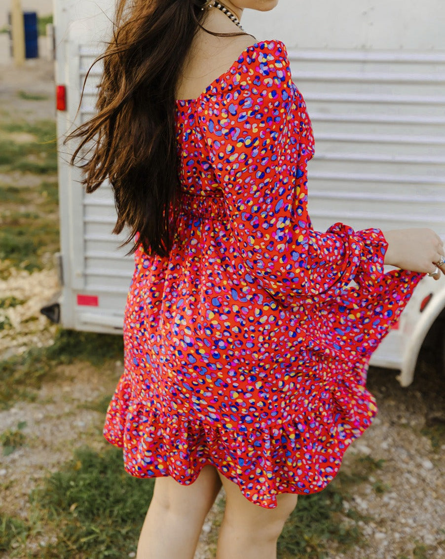 Floral Ruffle Square Neck Dress