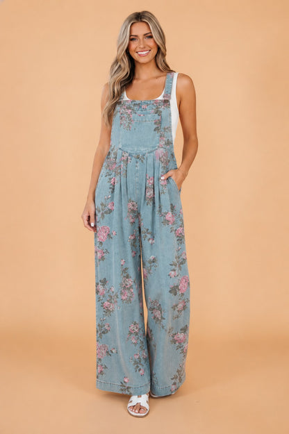 Floral Pleated High Waist Wide Leg Jumpsuit