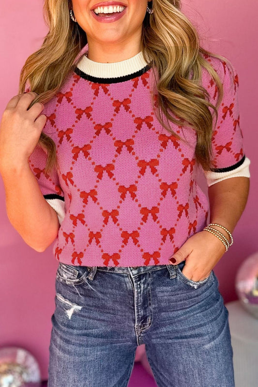 Bow Short Sleeve Sweater Top