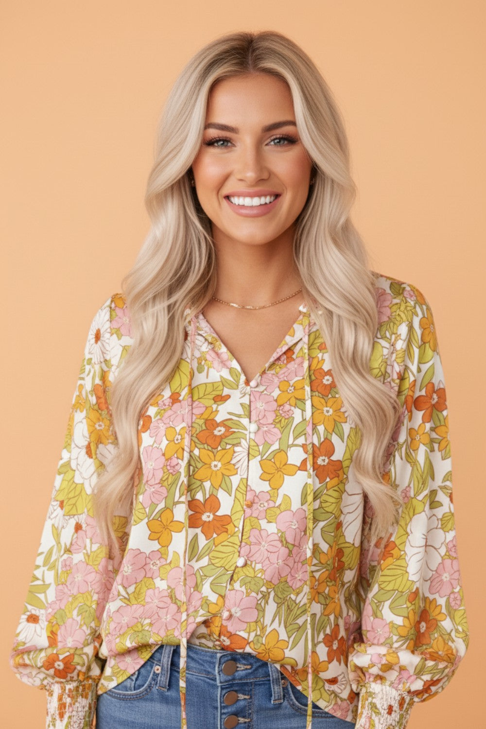 Boho Floral Smocked Puff Sleeve Blouse