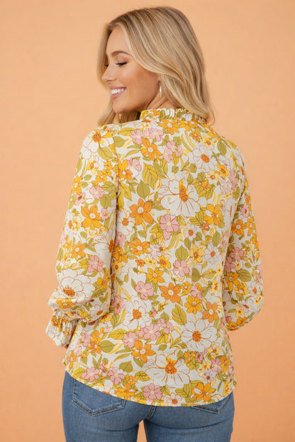 Boho Floral Smocked Puff Sleeve Blouse