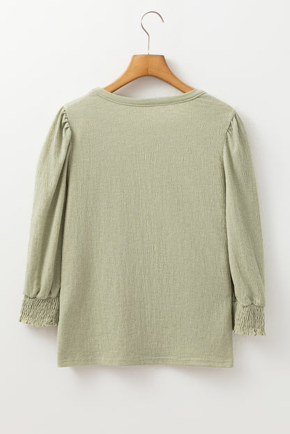 Textured 3/4 Puff Sleeve Blouse