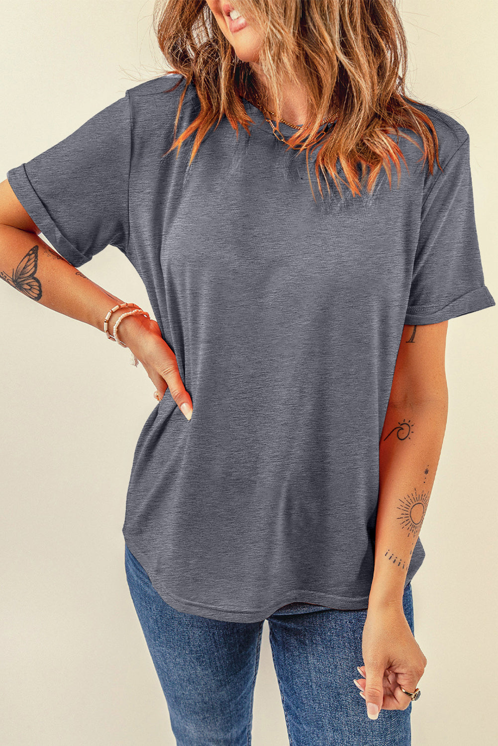 Solid Short Sleeve Crew Neck Tee
