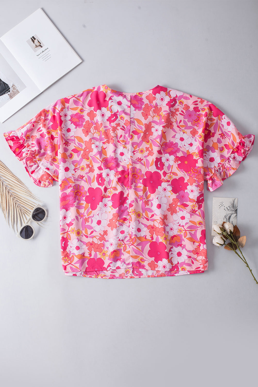 Plus Size Floral Ruffle Sleeve Blouse