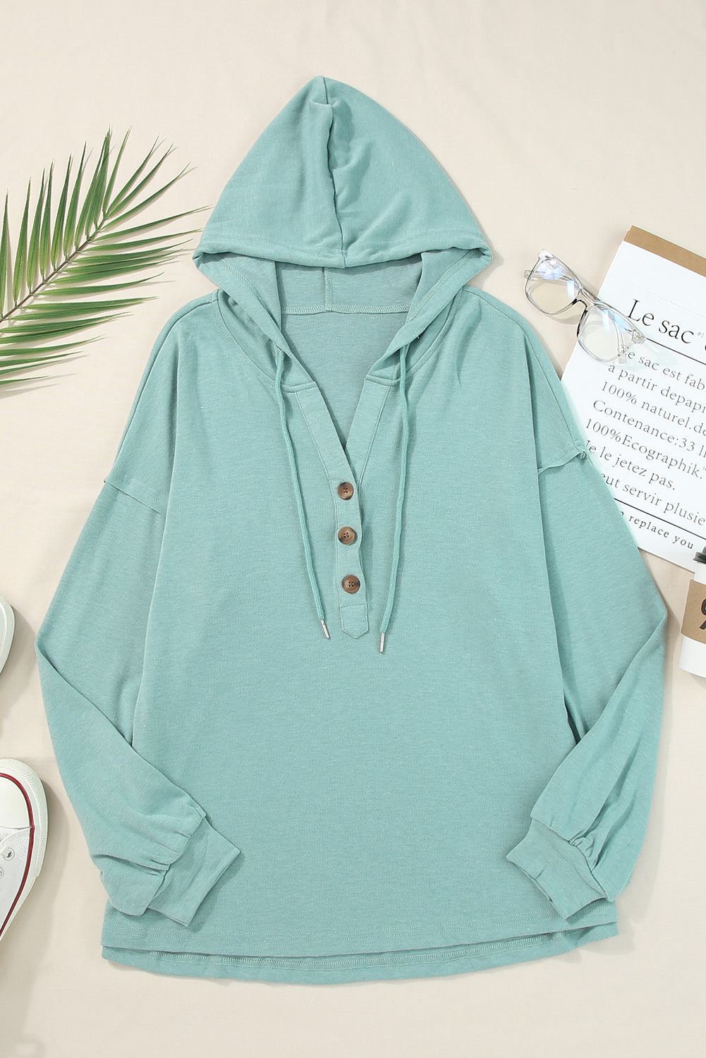 Half Buttoned High Low Hoodie