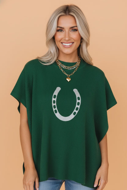 Western Horseshoe Graphic Short Sleeve Sweater