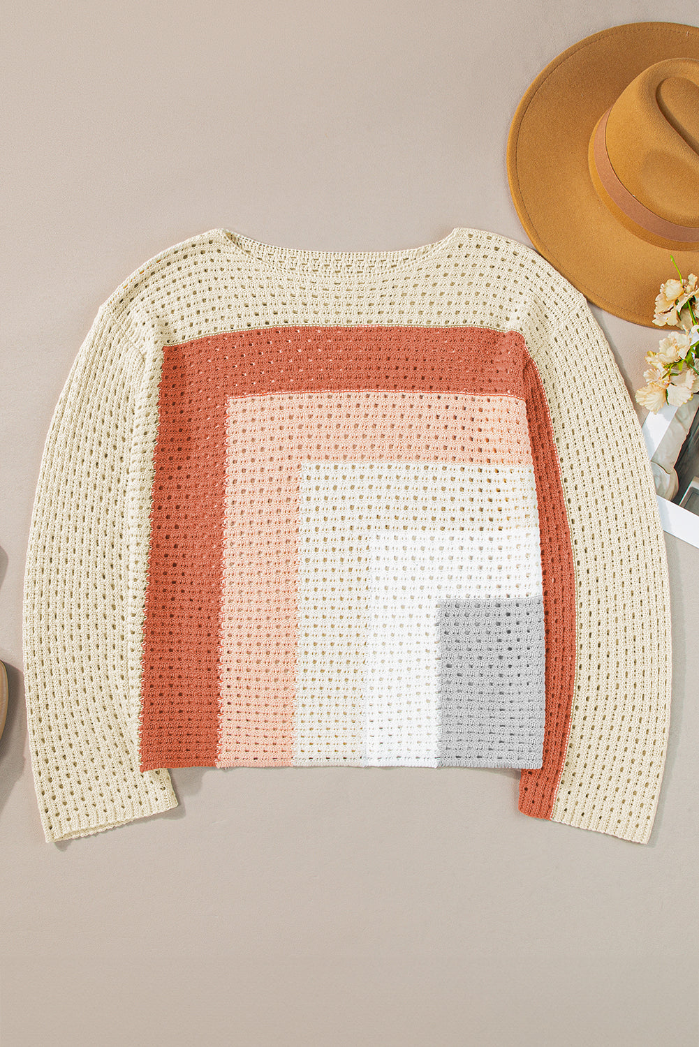 Colorblock Pointelle Knit Baggy Sweater