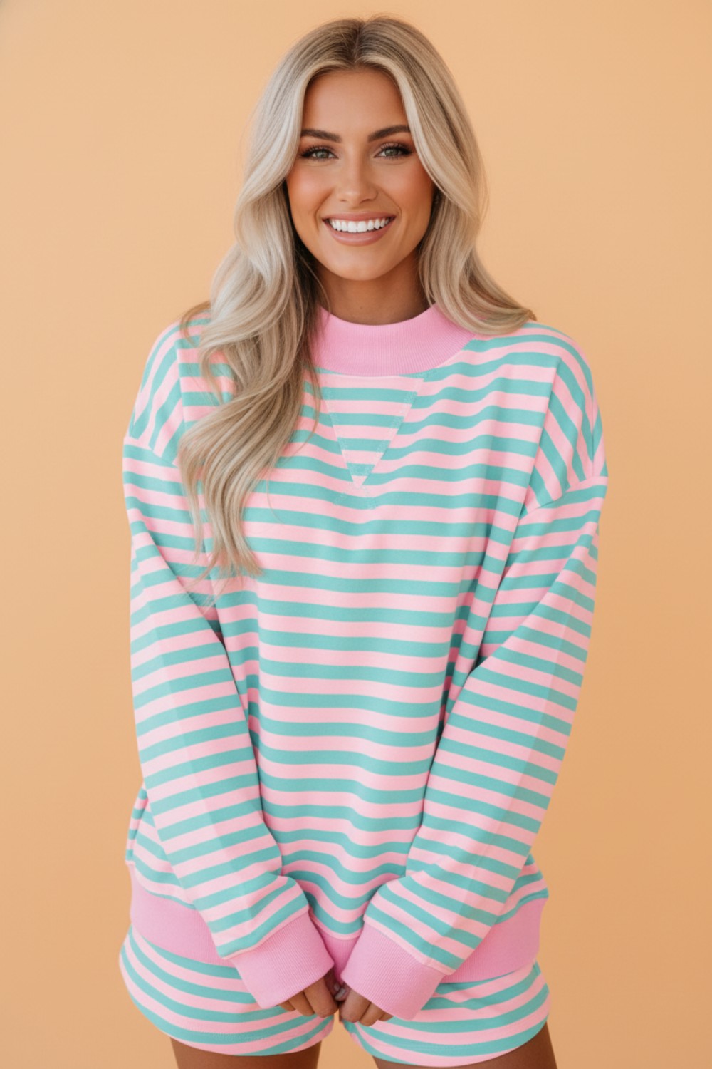 Stripe Colorblock Pullover & Pull-On Shorts Set