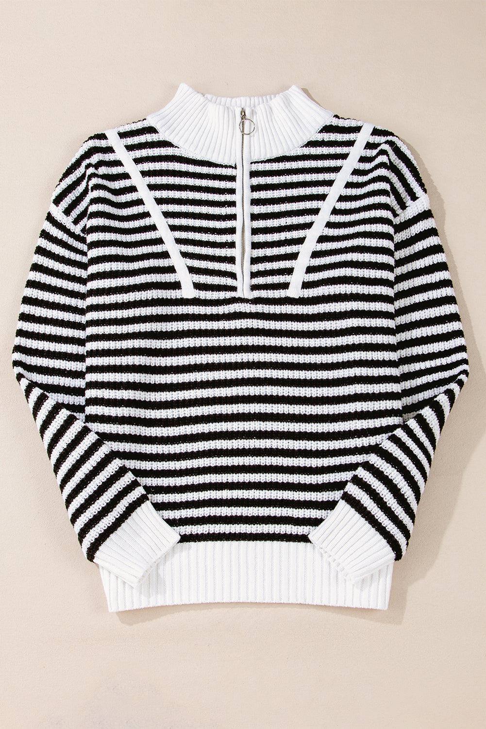 Stripe Zip-up Drop Shoulder Sweater