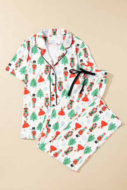 Christmas Trees & Nutcracker Buttoned Pajama Set