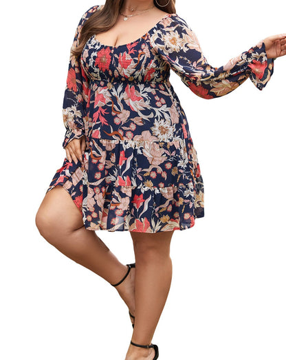 Floral Smocked Ruffle Dress Plus Size