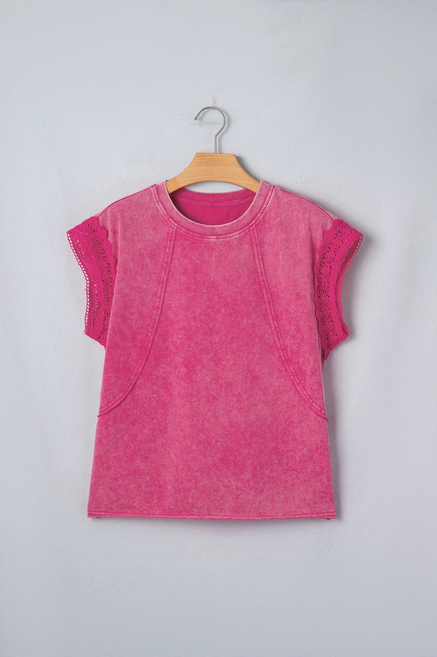 Mineral Wash Raw Seam Lace Cap Sleeve Top