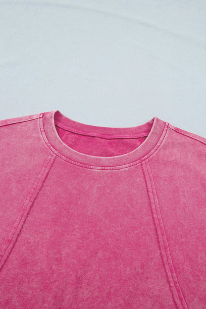 Mineral Wash Raw Seam Lace Cap Sleeve Top