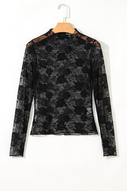 Plus Size Floral Mesh Long Sleeve Top