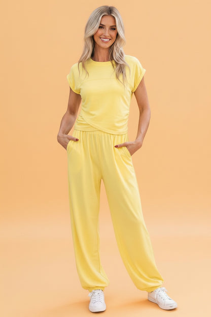 Solid Cropped Tank Top & Jogger Pants Set