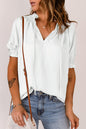 Frilled Split V-Neck Blouse