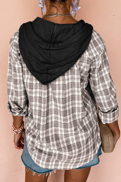 Checkered Buttoned Hooded Shacket