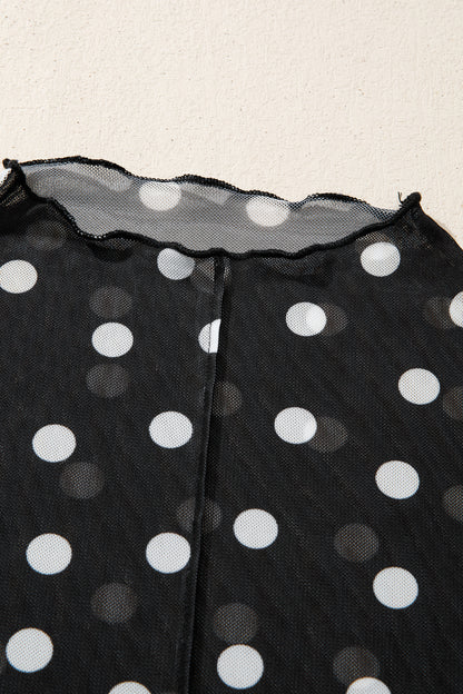 Polka Dot Sheer Mesh High Neck Tee