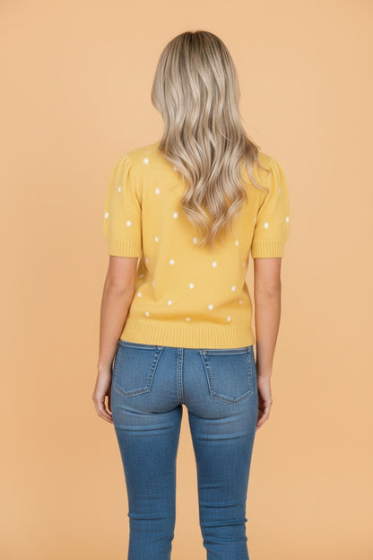 Polka Dot Bubble Short Sleeve Sweater