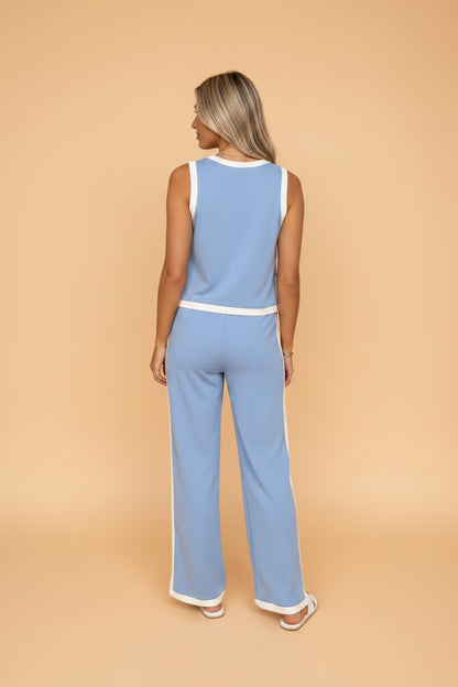 Colorblock Cropped Tank & Elastic Waist Pants Set