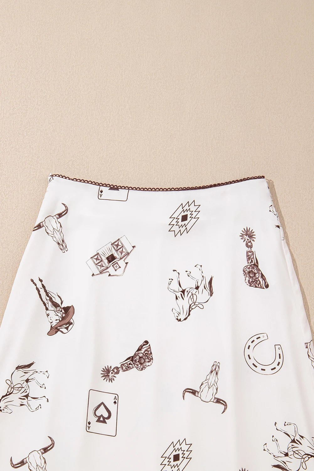 Western Lace Trim High Waist Maxi Skirt