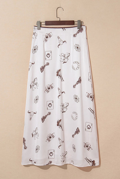 Western Lace Trim High Waist Maxi Skirt