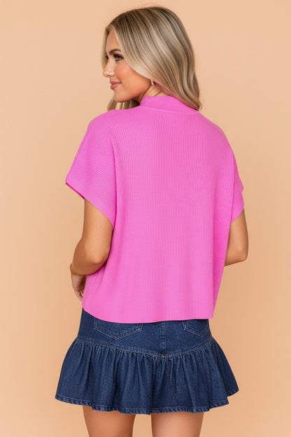Solid Ribbed Knit Mock Neck Sweater