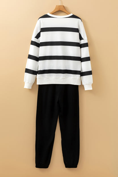 Stripe Drop Shoulder Top and Jogger Pants Set