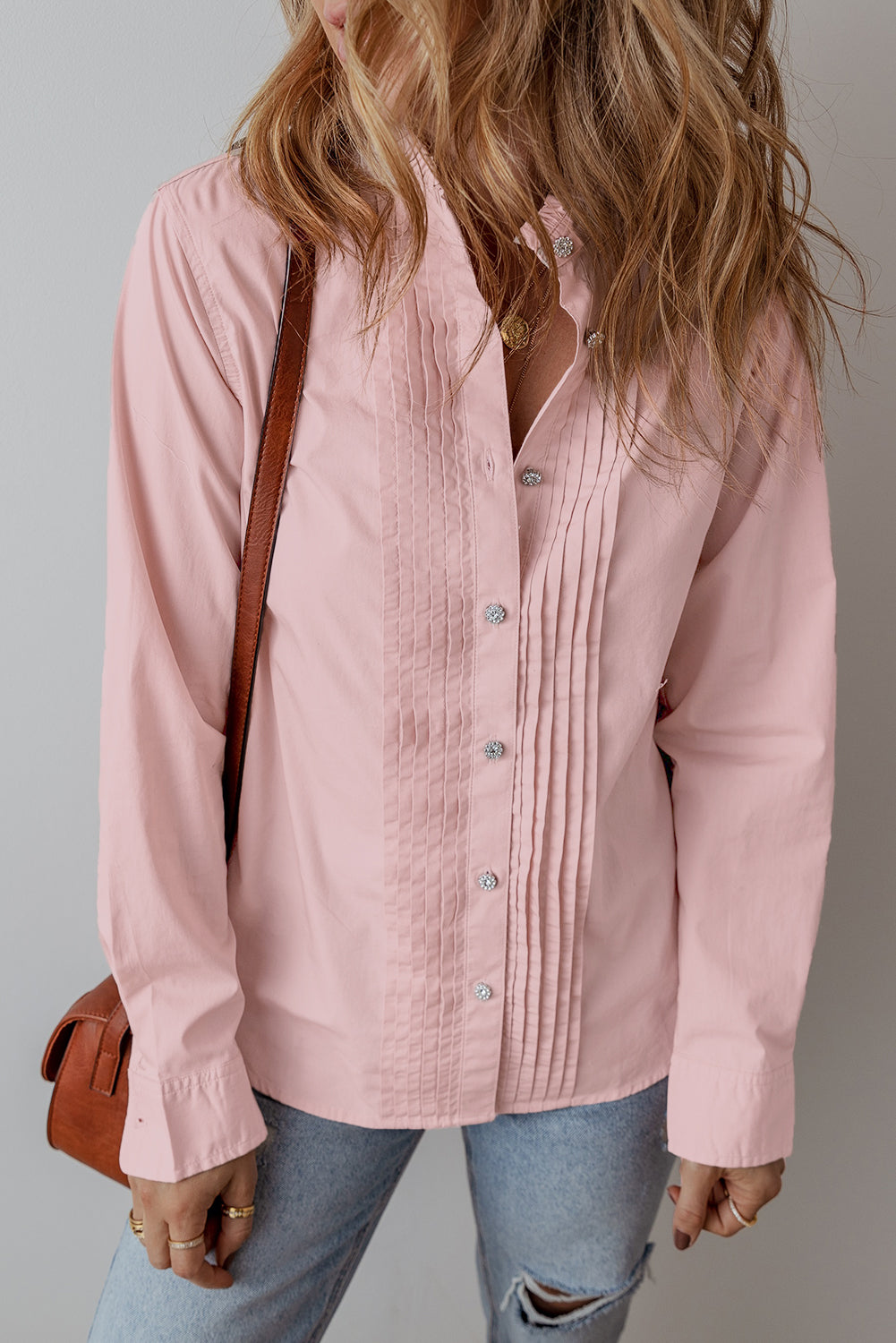 Pleated Long Sleeve Buttoned Shirt