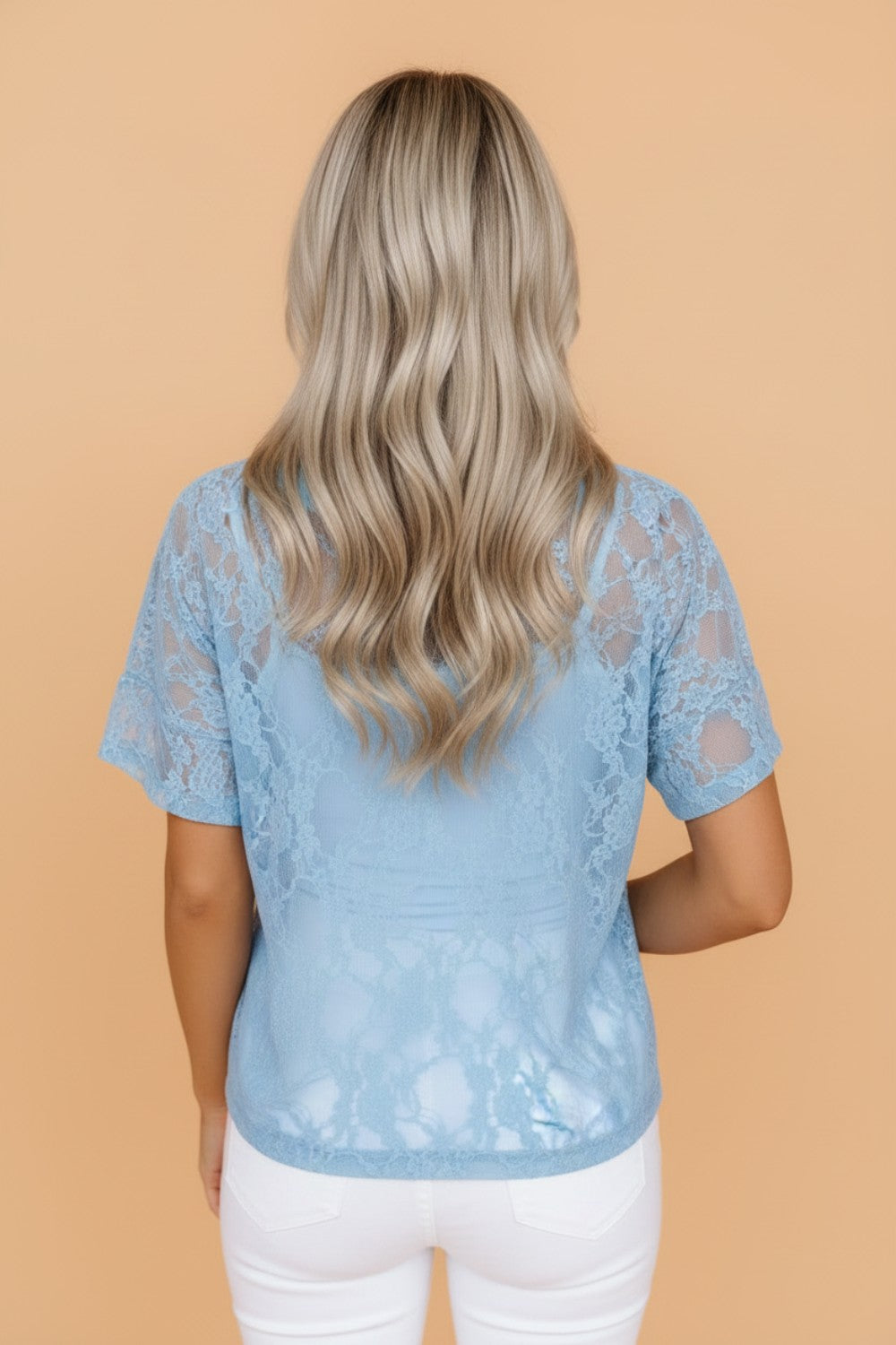 Solid Sheer Lace Short Sleeve Boxy Tee